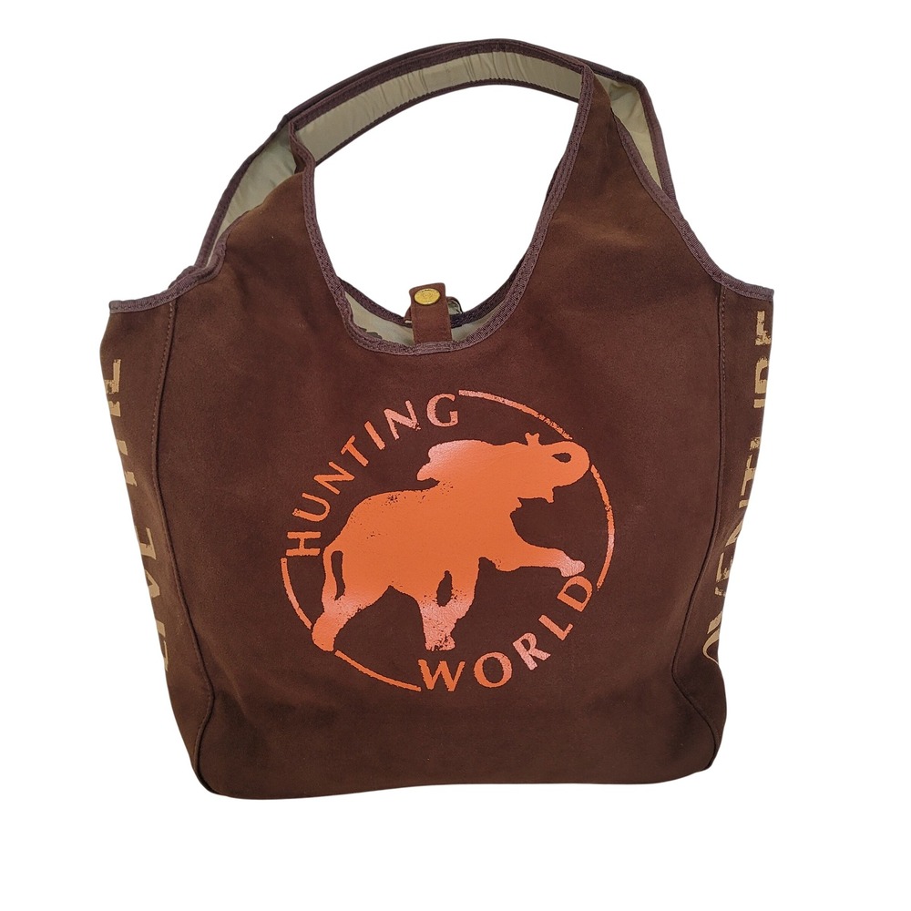 Hunting World Brown Faux Suede Reversible Jungle Monkey Print Tote Bag Large